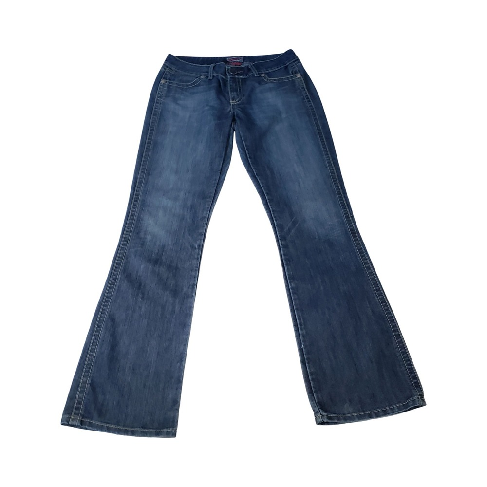 Wrangler Premium Patch Womens Blue Bootcut Jeans Low Rise 09MWZBF Size 9/10 x 36